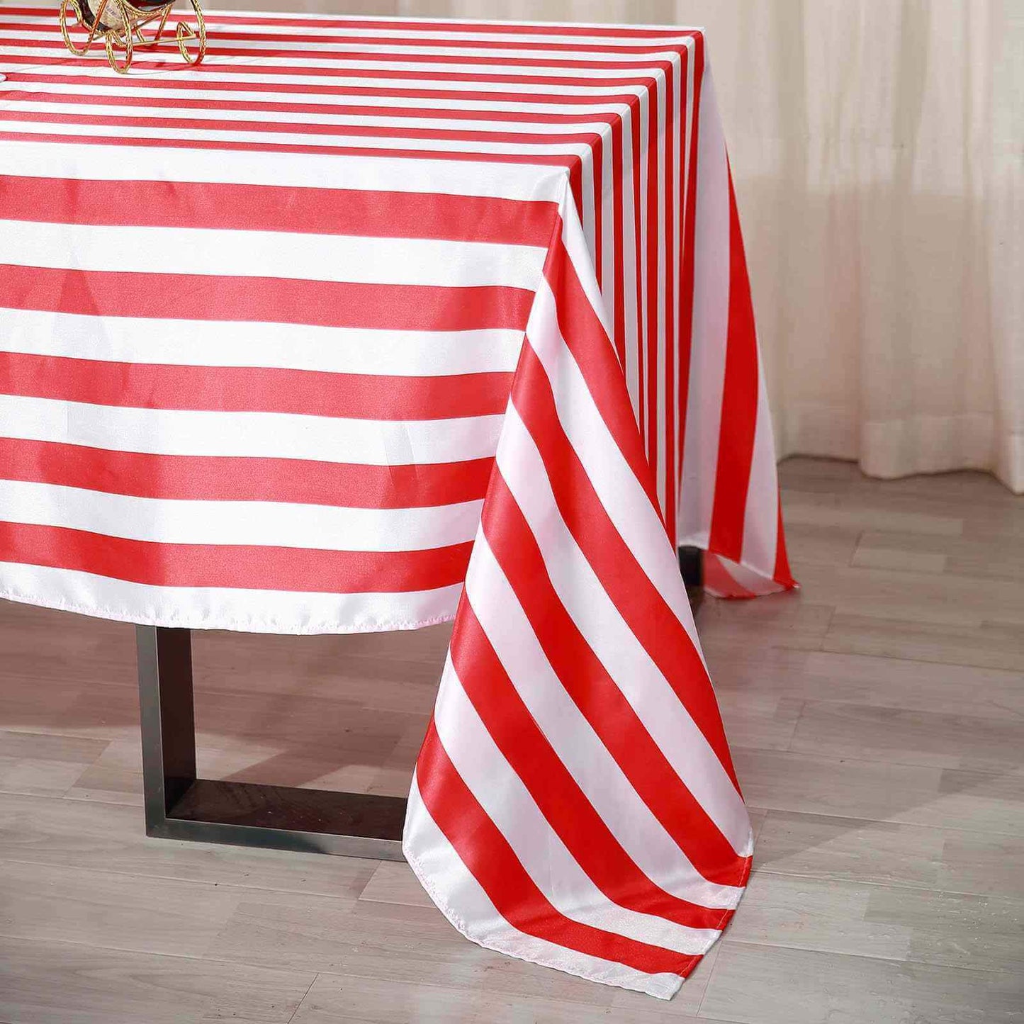 Satin 90"x156" Rectangle Tablecloth Red/White - Stripe Design with Seamless Finish Table Cover - Linen Luxes