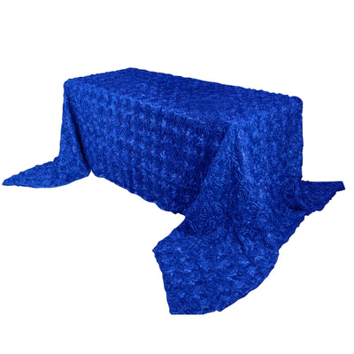 Satin 90"x156" Rectangle Tablecloth Royal Blue - Grandiose 3D Rosette Table Cover with Seamless Finish - Linen Luxes