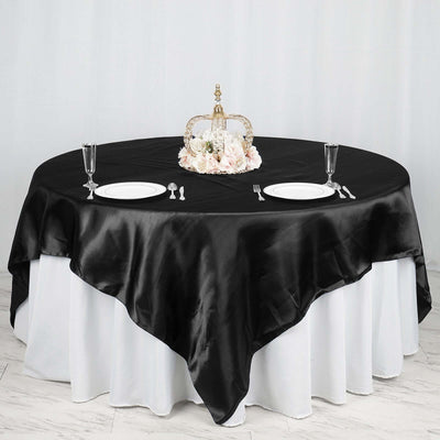 Satin 90"x90" Table Overlay Square Tablecloth Black - Smooth Finish Table Topper - Linen Luxes