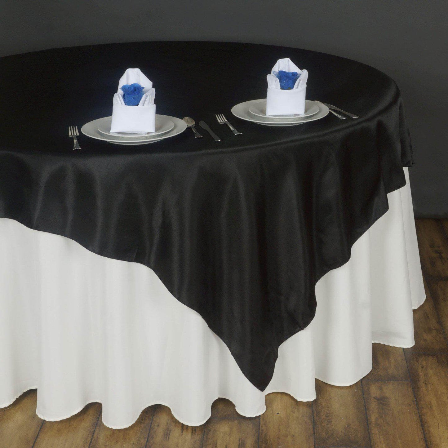 Satin 90"x90" Table Overlay Square Tablecloth Black - Smooth Finish Table Topper - Linen Luxes