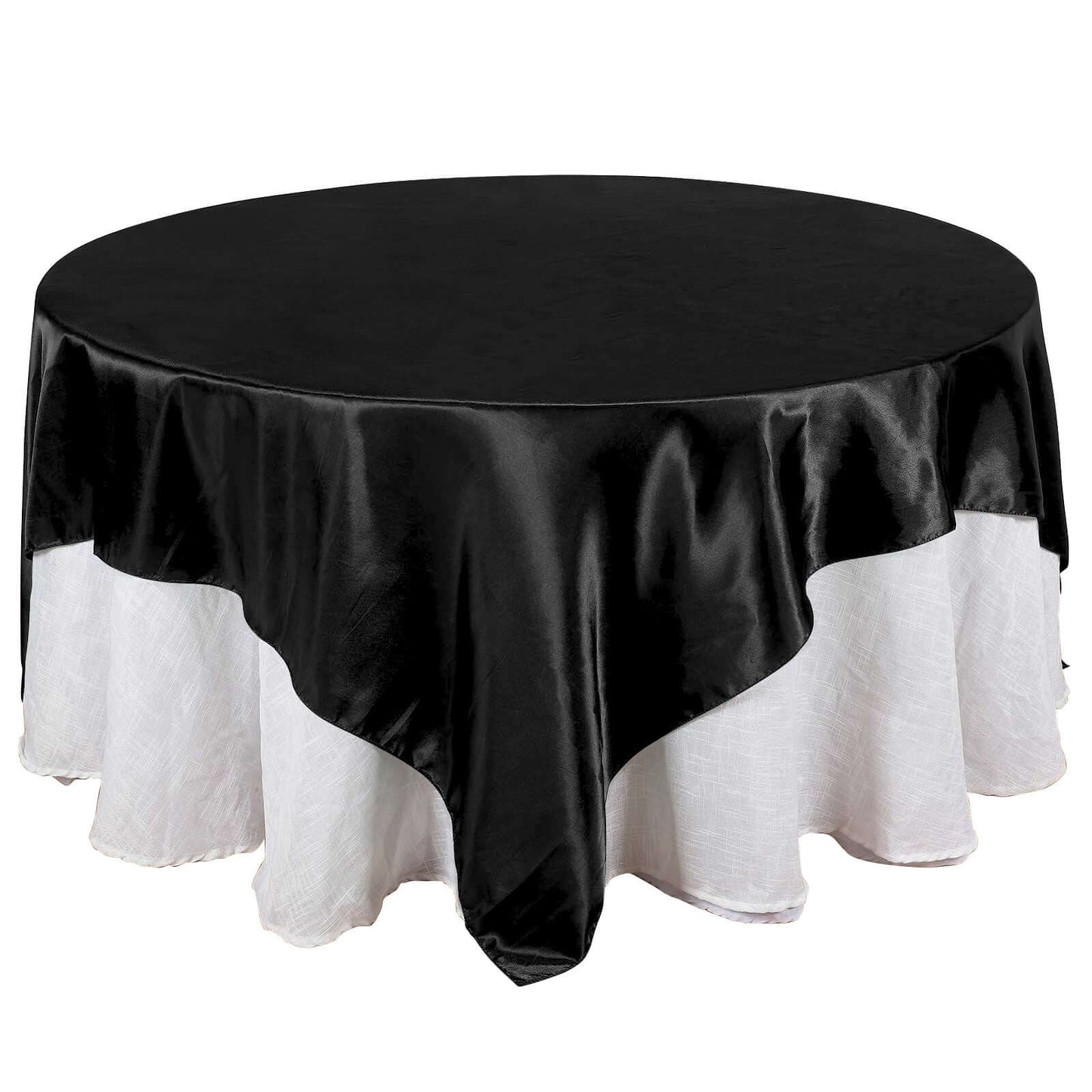 Satin 90"x90" Table Overlay Square Tablecloth Black - Smooth Finish Table Topper - Linen Luxes