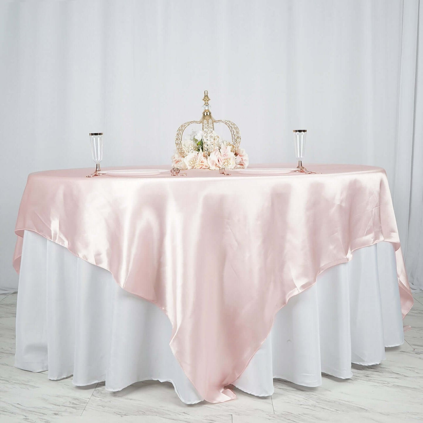 Satin 90"x90" Table Overlay Square Tablecloth Blush - Smooth Finish Table Topper - Linen Luxes