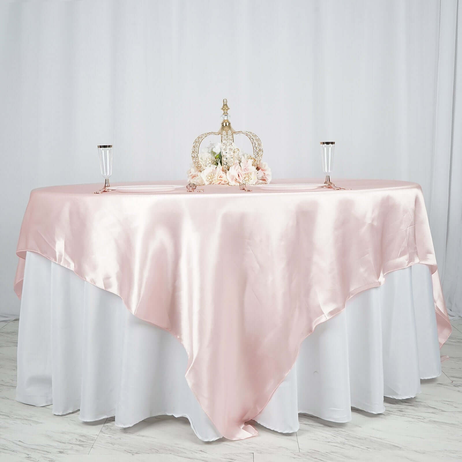 Satin 90"x90" Table Overlay Square Tablecloth Blush - Smooth Finish Table Topper - Linen Luxes