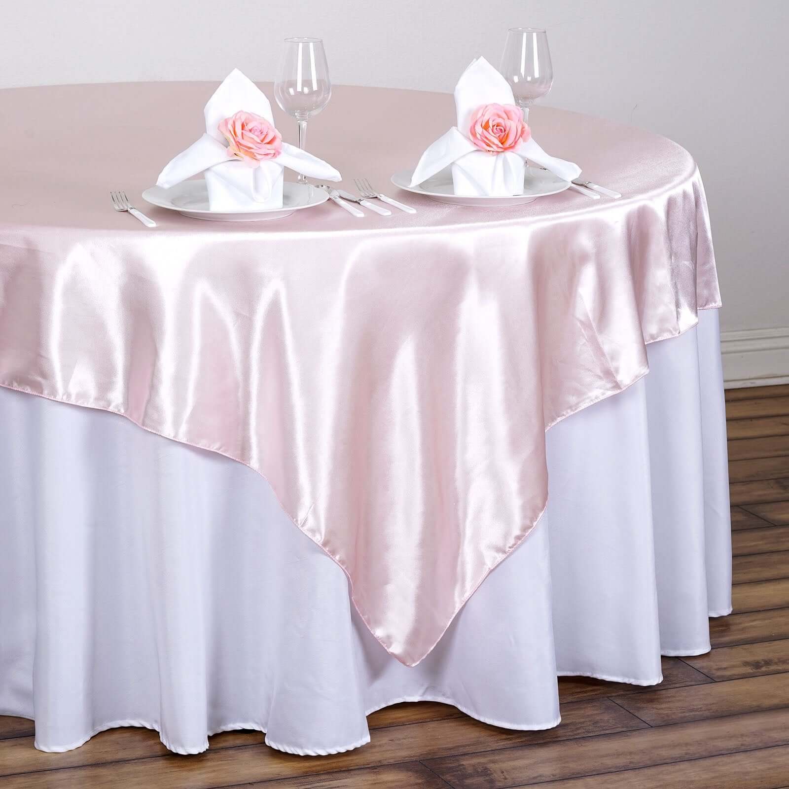 Satin 90"x90" Table Overlay Square Tablecloth Blush - Smooth Finish Table Topper - Linen Luxes