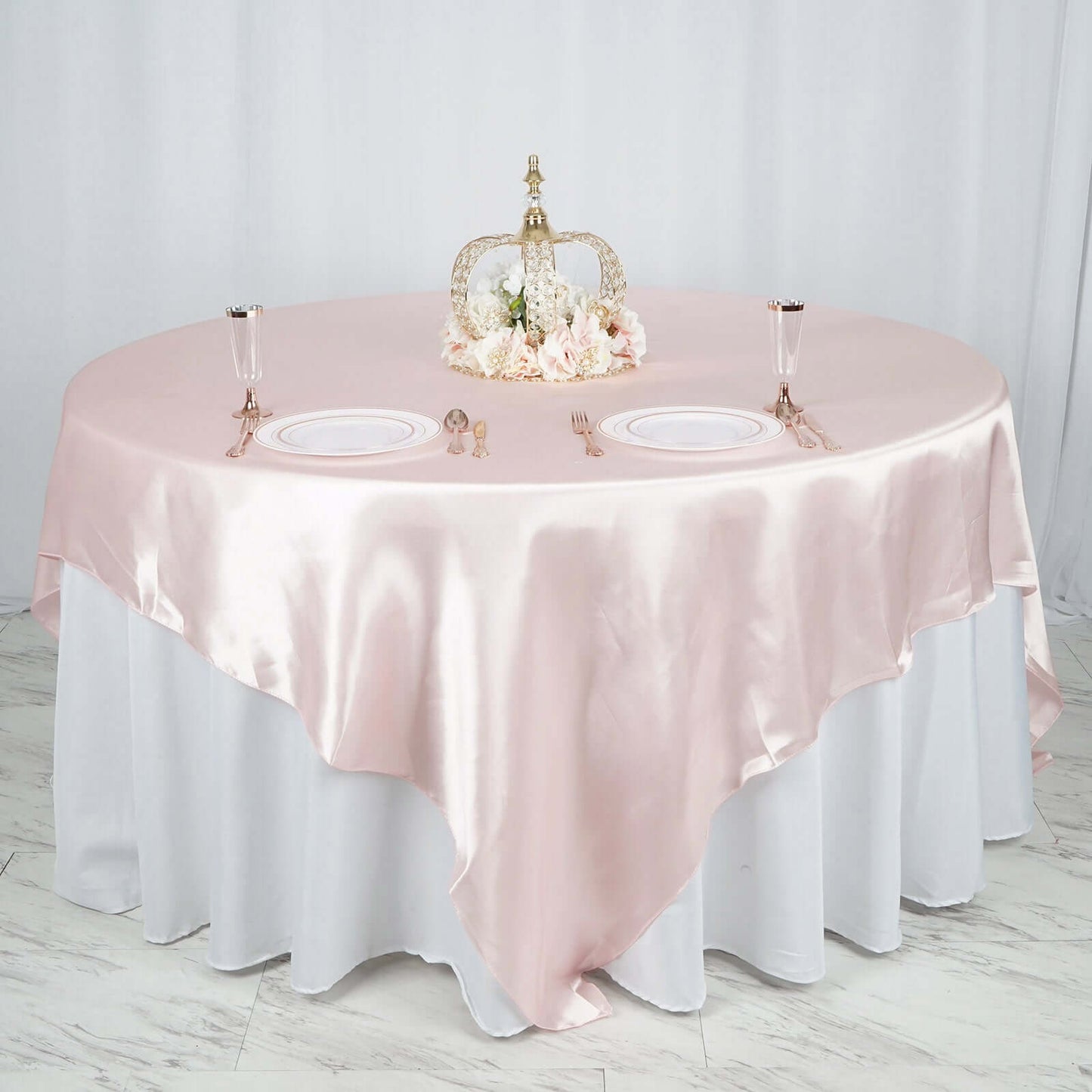 Satin 90"x90" Table Overlay Square Tablecloth Blush - Smooth Finish Table Topper - Linen Luxes