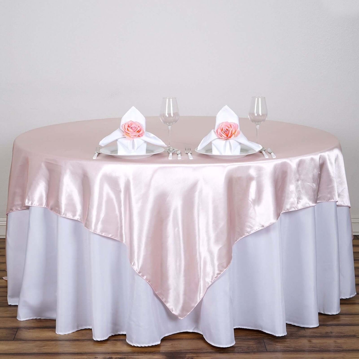 Satin 90"x90" Table Overlay Square Tablecloth Blush - Smooth Finish Table Topper - Linen Luxes