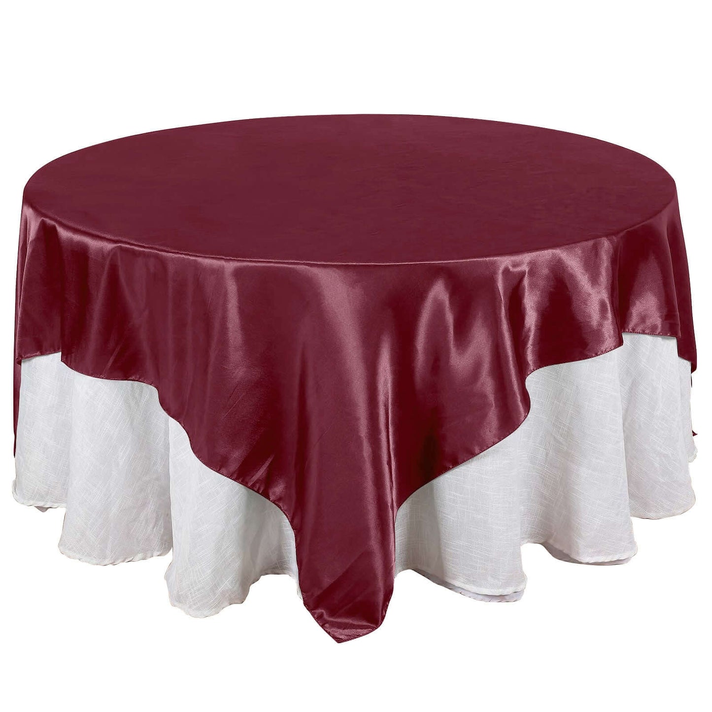 Satin 90"x90" Table Overlay Square Tablecloth Burgundy - Smooth Finish Table Topper - Linen Luxes