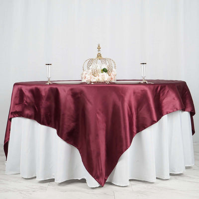 Satin 90"x90" Table Overlay Square Tablecloth Burgundy - Smooth Finish Table Topper - Linen Luxes