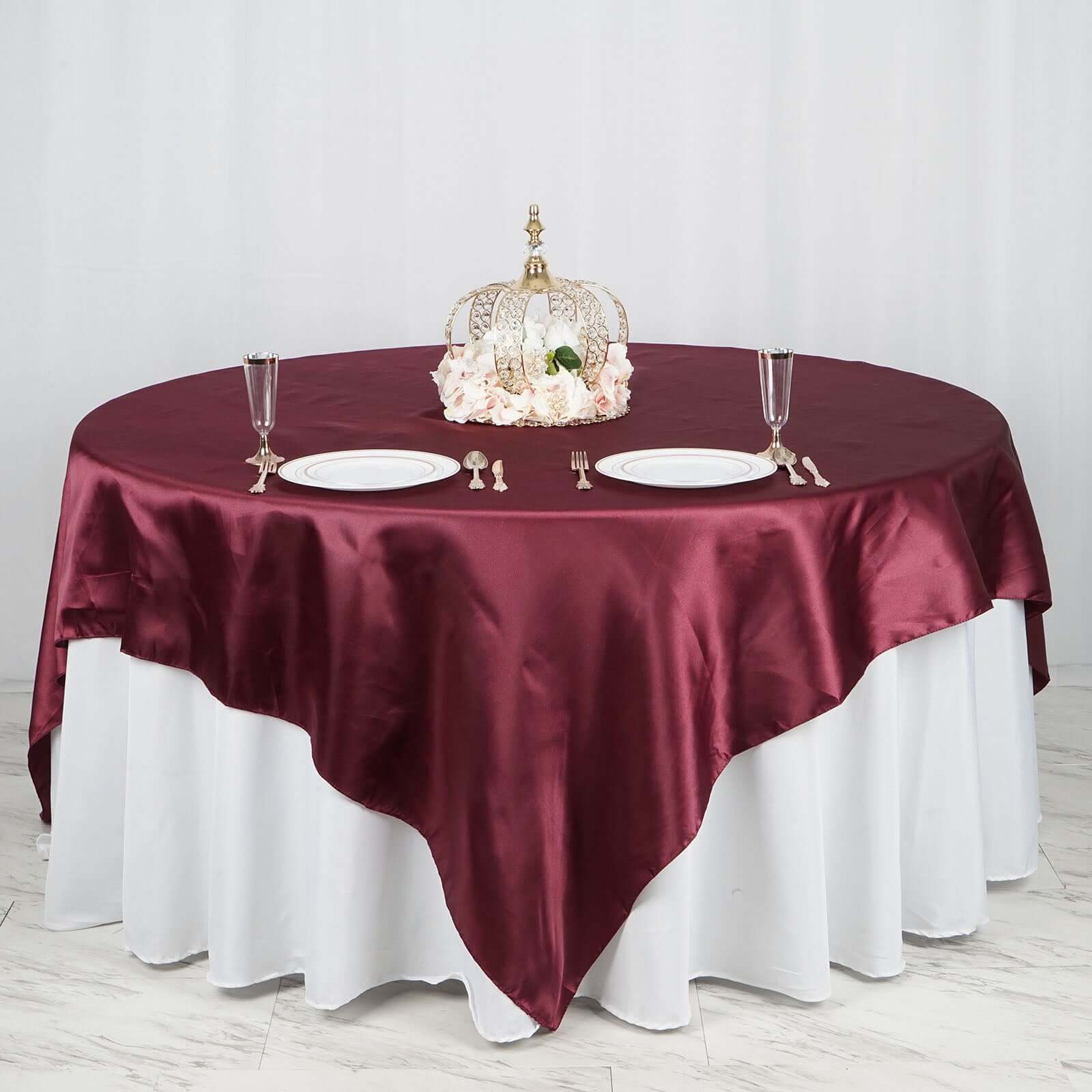 Satin 90"x90" Table Overlay Square Tablecloth Burgundy - Smooth Finish Table Topper - Linen Luxes