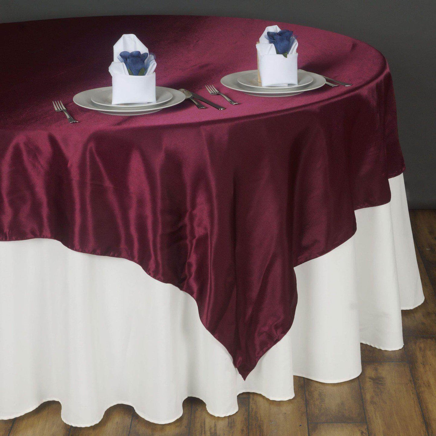Satin 90"x90" Table Overlay Square Tablecloth Burgundy - Smooth Finish Table Topper - Linen Luxes