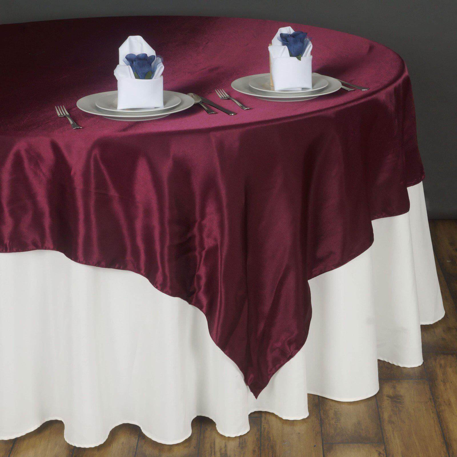 Satin 90"x90" Table Overlay Square Tablecloth Burgundy - Smooth Finish Table Topper - Linen Luxes
