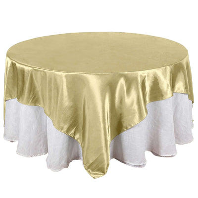 Satin 90"x90" Table Overlay Square Tablecloth Champagne - Smooth Finish Table Topper - Linen Luxes