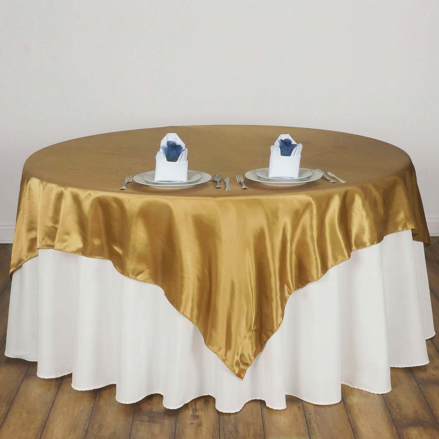 Satin 90"x90" Table Overlay Square Tablecloth Gold - Smooth Finish for Luxurious Events - Linen Luxes
