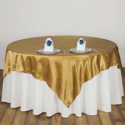 Satin 90"x90" Table Overlay Square Tablecloth Gold - Smooth Finish for Luxurious Events - Linen Luxes