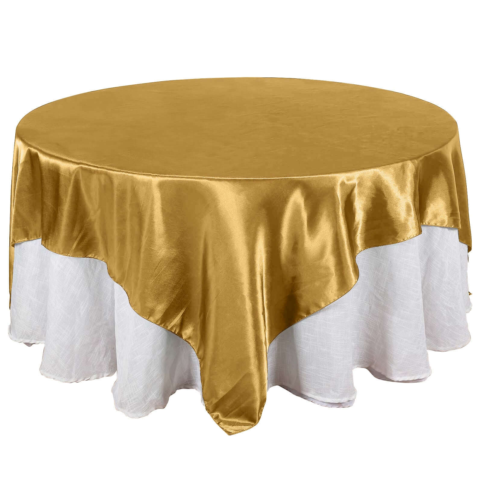 Satin 90"x90" Table Overlay Square Tablecloth Gold - Smooth Finish for Luxurious Events - Linen Luxes