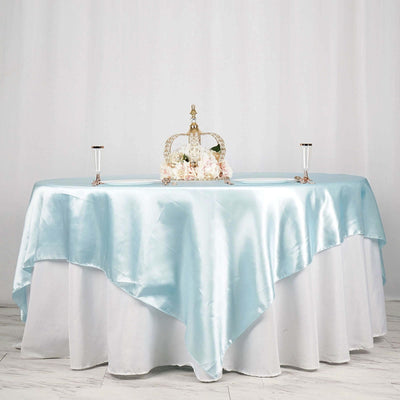 Satin 90"x90" Table Overlay Square Tablecloth Light Blue - Smooth Finish Table Topper - Linen Luxes