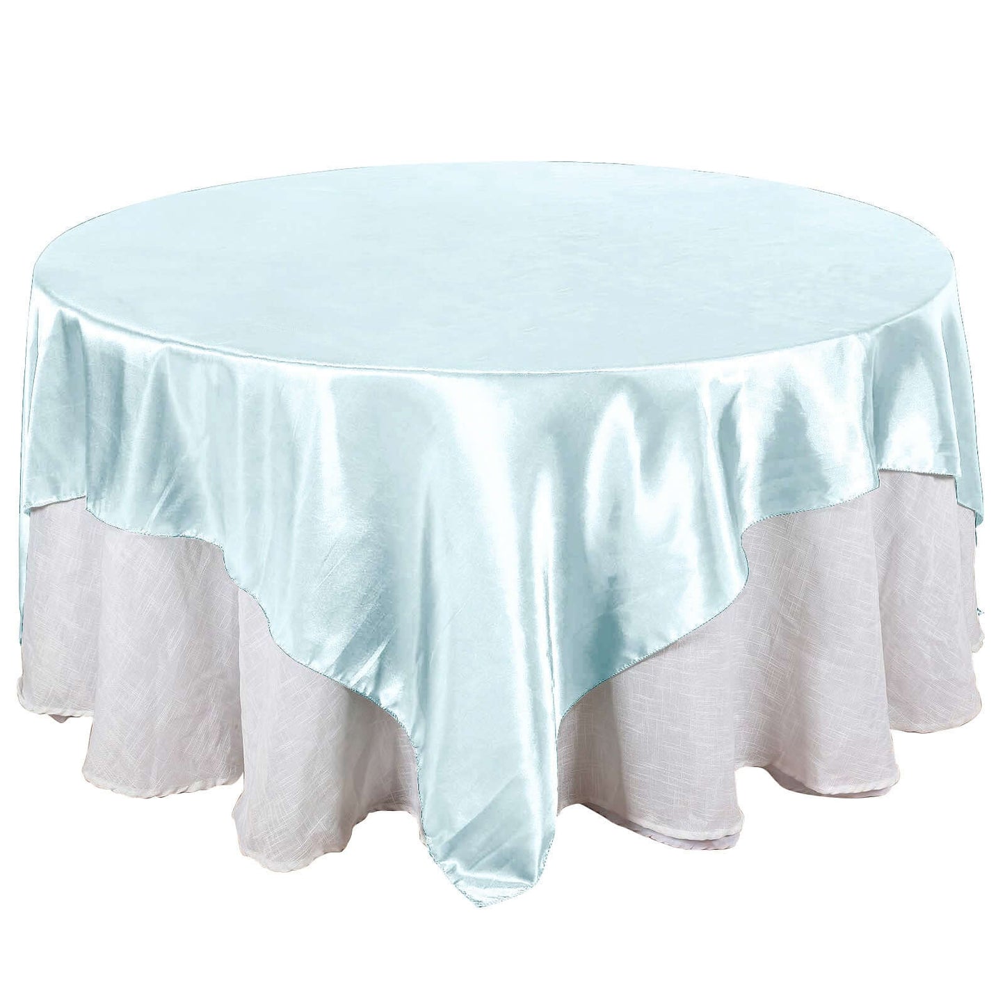 Satin 90"x90" Table Overlay Square Tablecloth Light Blue - Smooth Finish Table Topper - Linen Luxes