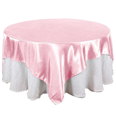 Satin 90"x90" Table Overlay Square Tablecloth Pink - Smooth Finish Table Topper - Linen Luxes
