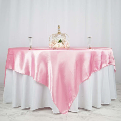 Satin 90"x90" Table Overlay Square Tablecloth Pink - Smooth Finish Table Topper - Linen Luxes