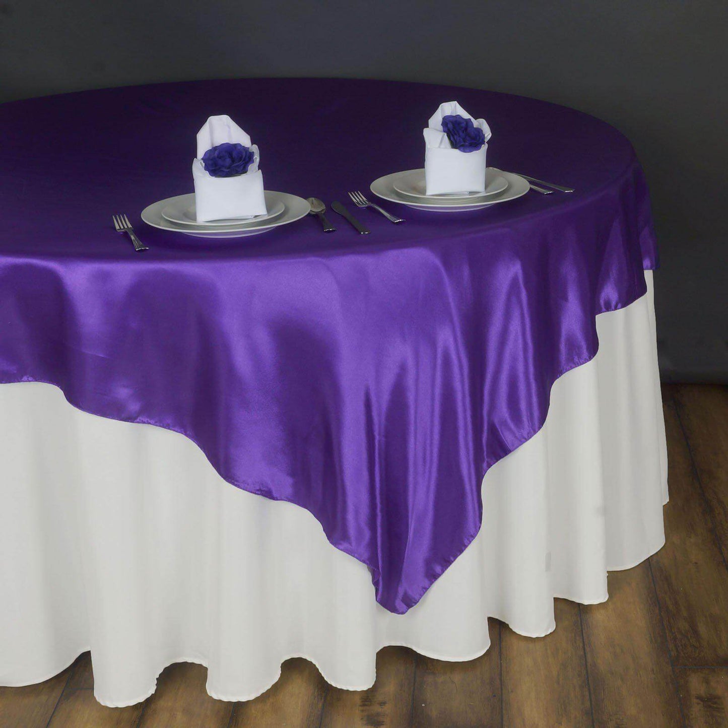 Satin 90"x90" Table Overlay Square Tablecloth Purple - Smooth Finish Table Topper - Linen Luxes