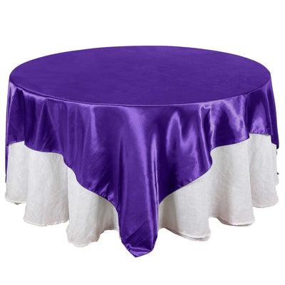 Satin 90"x90" Table Overlay Square Tablecloth Purple - Smooth Finish Table Topper - Linen Luxes