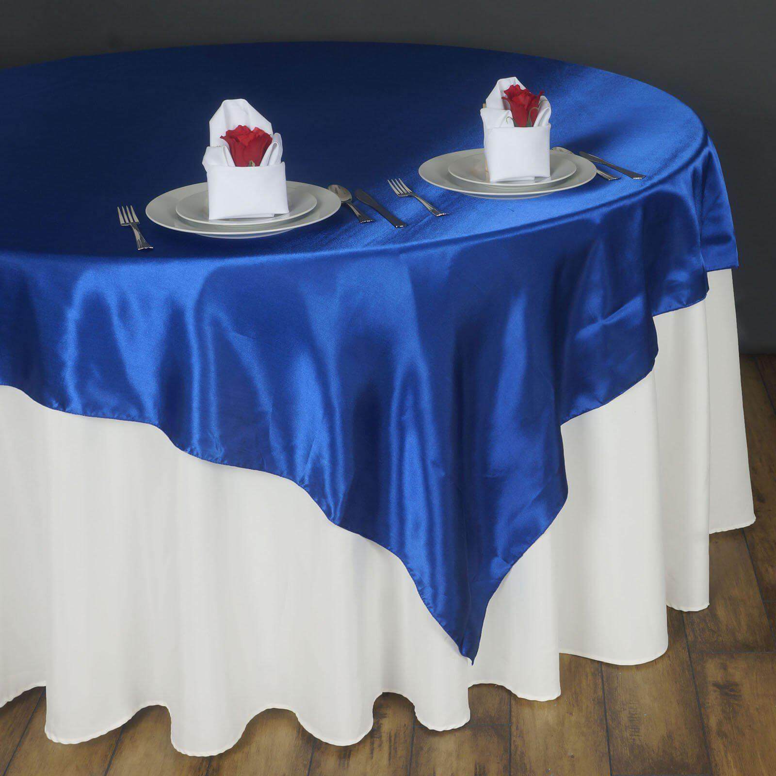 Satin 90"x90" Table Overlay Square Tablecloth Royal Blue - Smooth Finish Table Topper - Linen Luxes