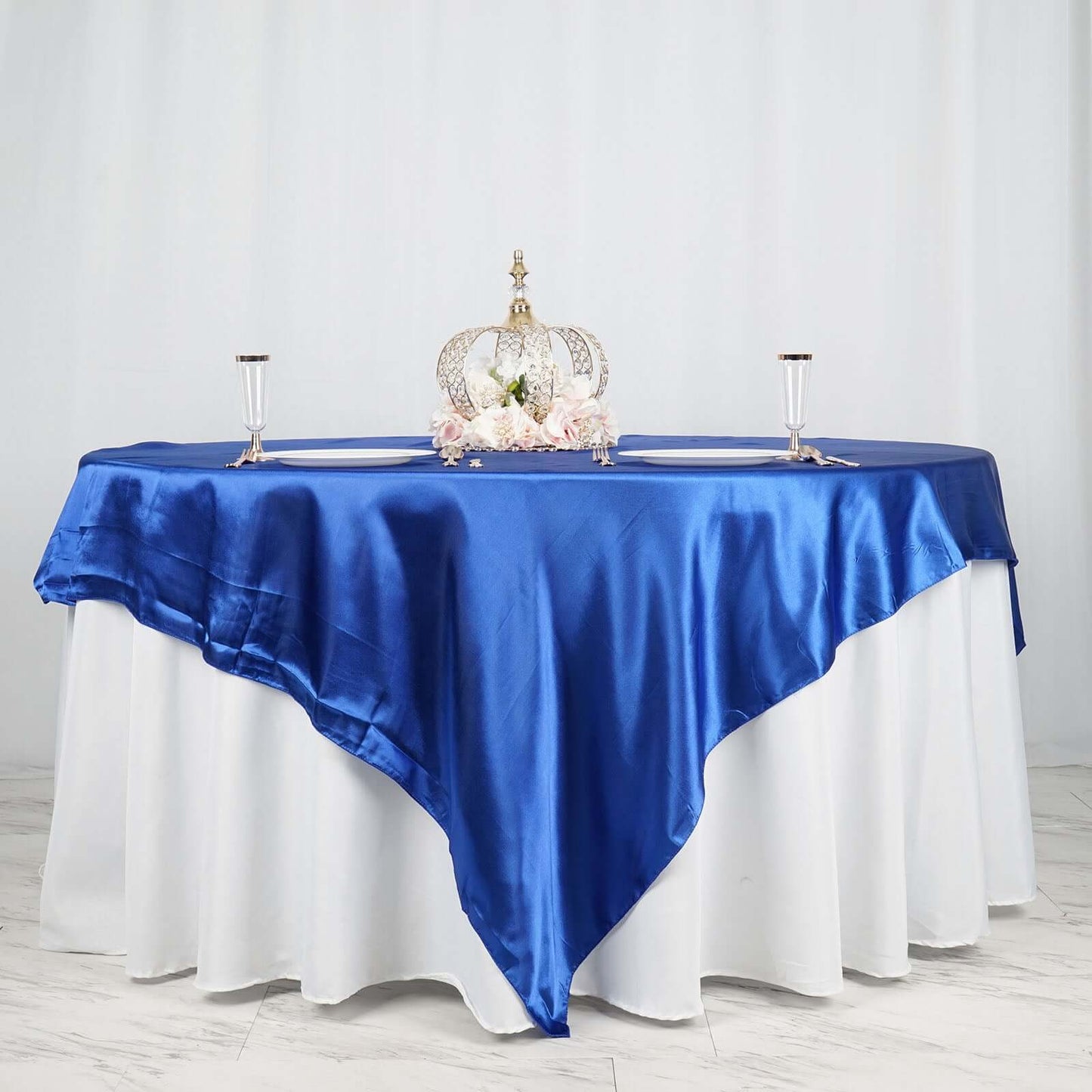 Satin 90"x90" Table Overlay Square Tablecloth Royal Blue - Smooth Finish Table Topper - Linen Luxes