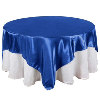 Satin 90"x90" Table Overlay Square Tablecloth Royal Blue - Smooth Finish Table Topper - Linen Luxes