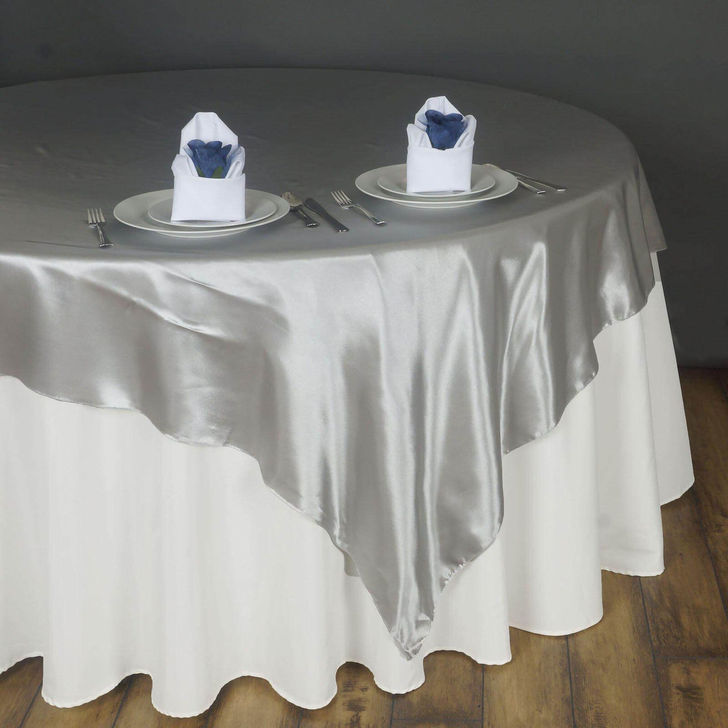 Satin 90"x90" Table Overlay Square Tablecloth Silver - Smooth Finish Table Topper - Linen Luxes