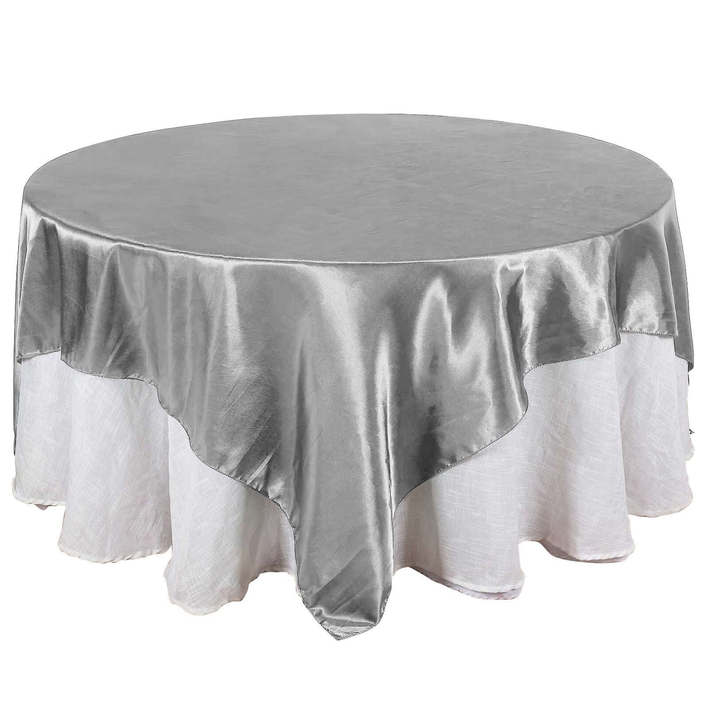 Satin 90"x90" Table Overlay Square Tablecloth Silver - Smooth Finish Table Topper - Linen Luxes