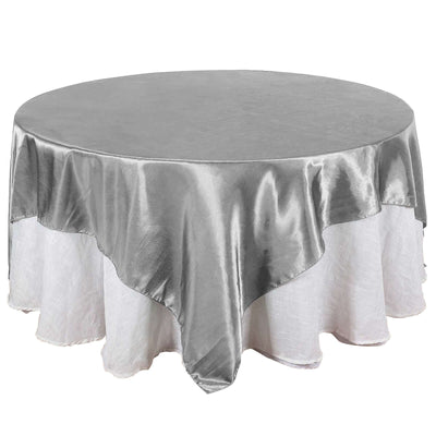Satin 90"x90" Table Overlay Square Tablecloth Silver - Smooth Finish Table Topper - Linen Luxes