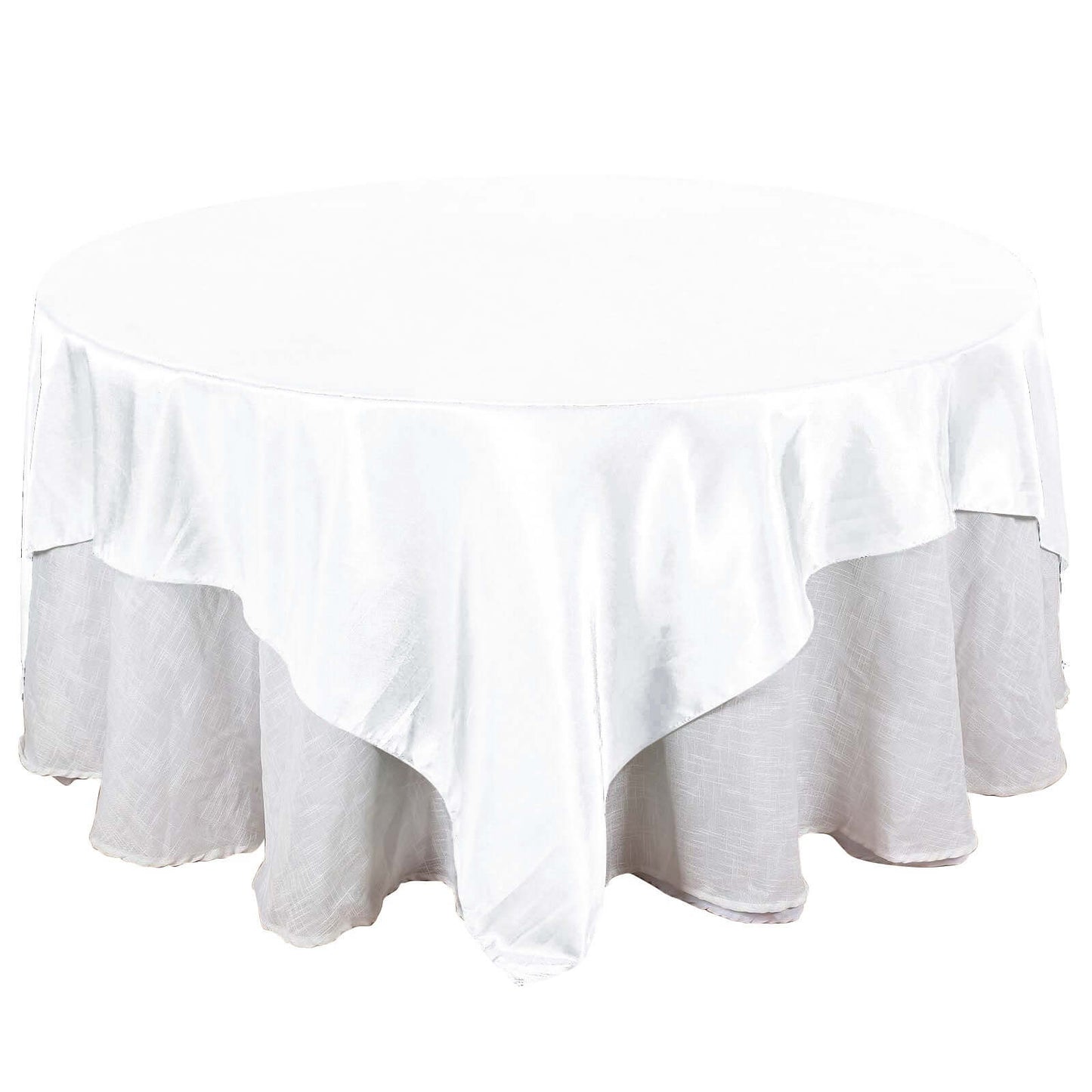 Satin 90"x90" Table Overlay Square Tablecloth White - Smooth Finish for Luxurious Events - Linen Luxes
