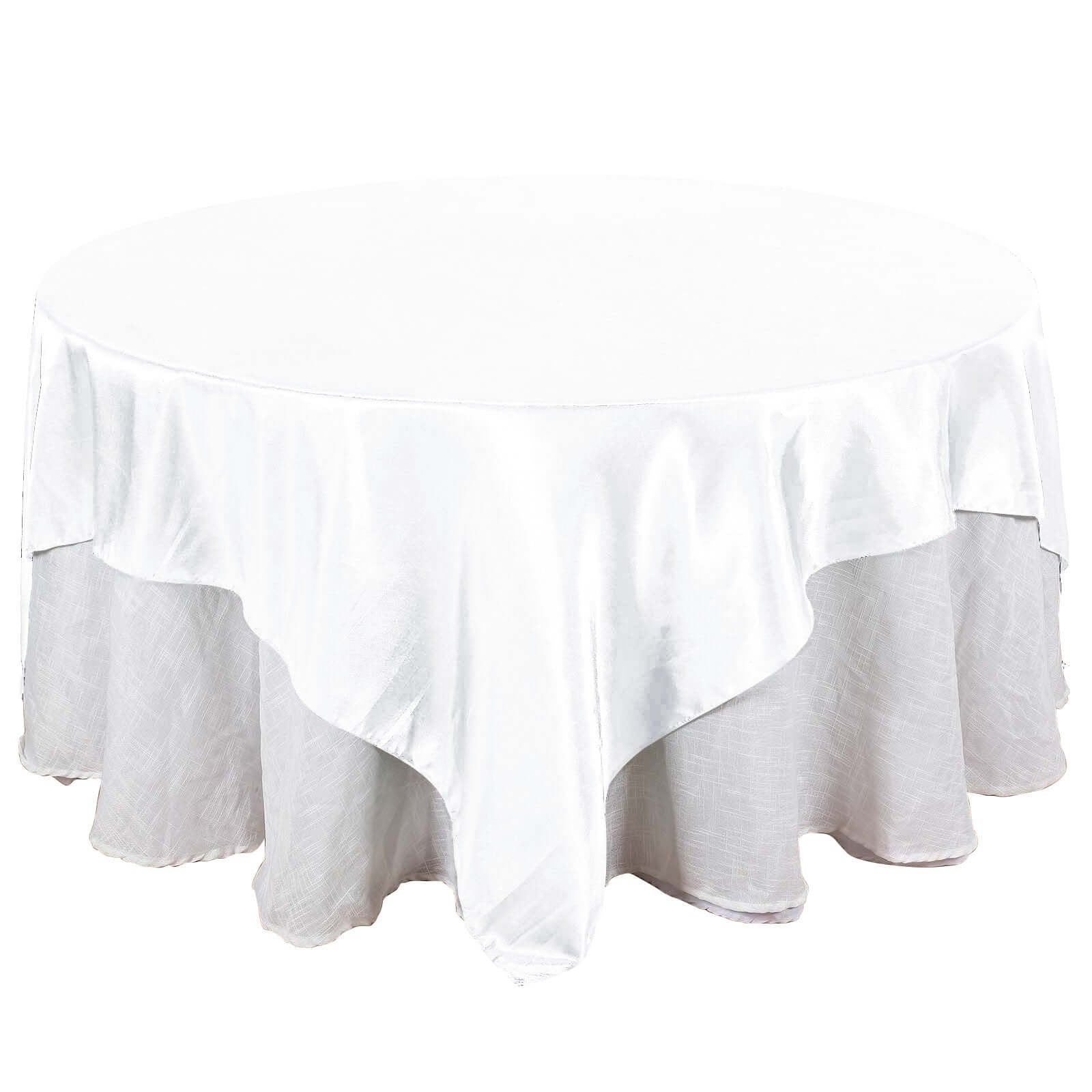 Satin 90"x90" Table Overlay Square Tablecloth White - Smooth Finish for Luxurious Events - Linen Luxes