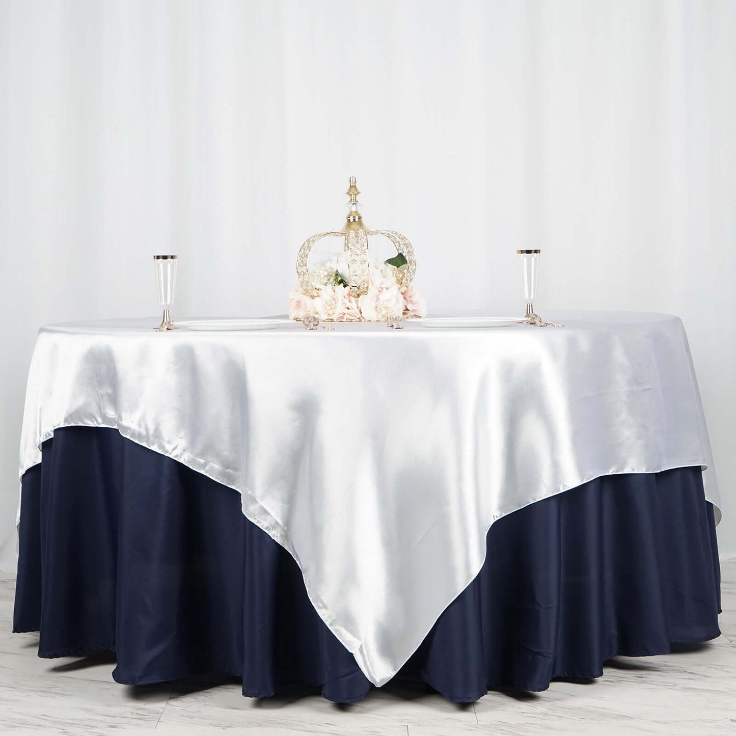 Satin 90"x90" Table Overlay Square Tablecloth White - Smooth Finish for Luxurious Events - Linen Luxes