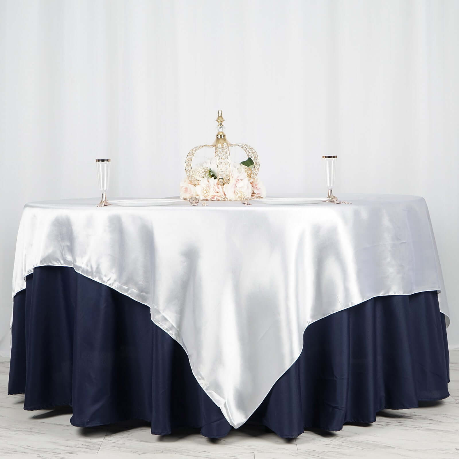 Satin 90"x90" Table Overlay Square Tablecloth White - Smooth Finish for Luxurious Events - Linen Luxes
