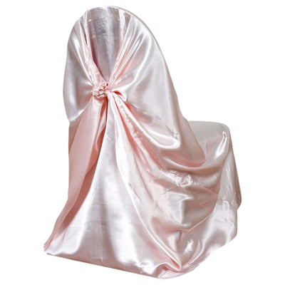 Satin Chair Cover Self - Tie Universal Design Blush - Durable Slip - On Cover for Folding, Dining, Banquet & Standard Chairs - Linen Luxes