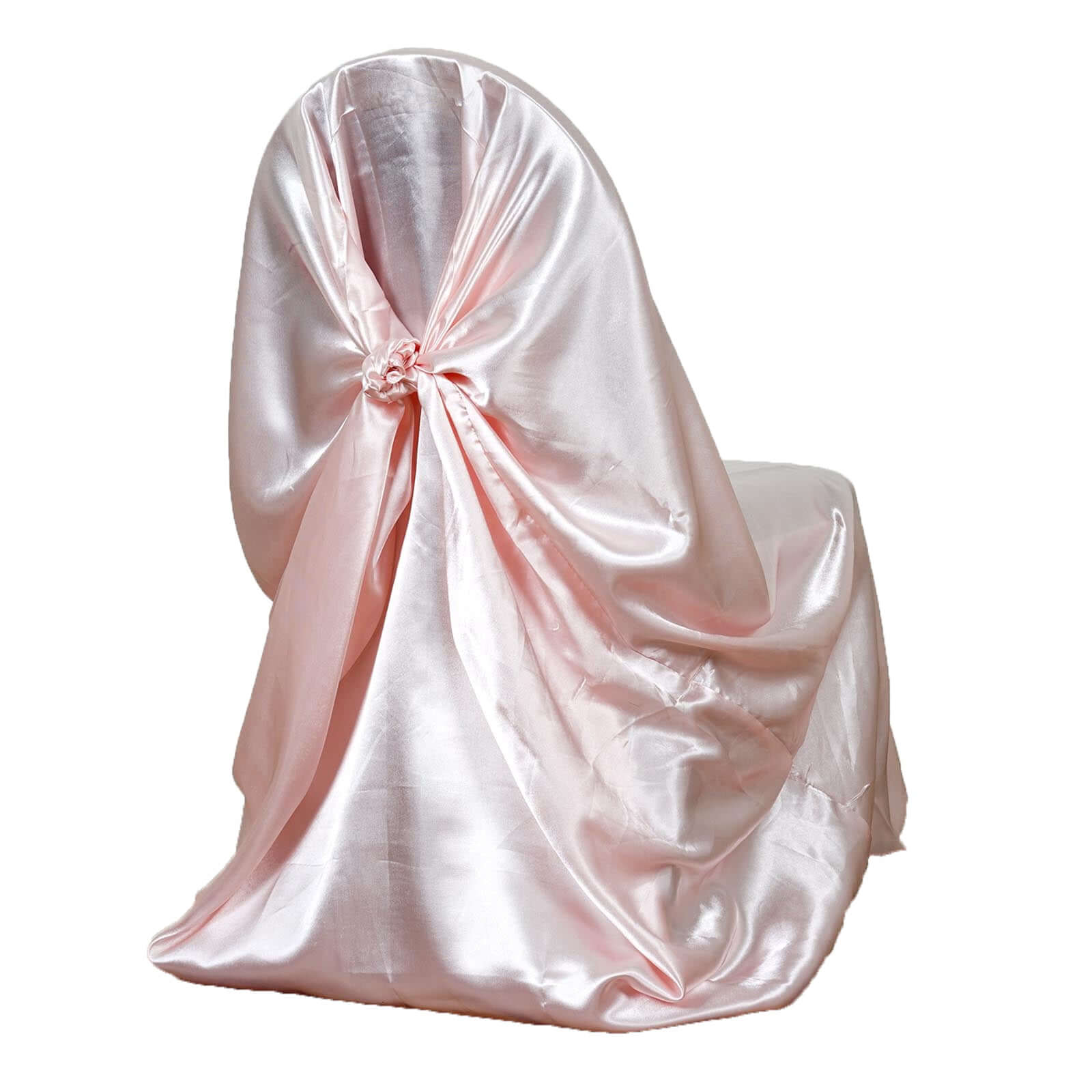 Satin Chair Cover Self - Tie Universal Design Blush - Durable Slip - On Cover for Folding, Dining, Banquet & Standard Chairs - Linen Luxes
