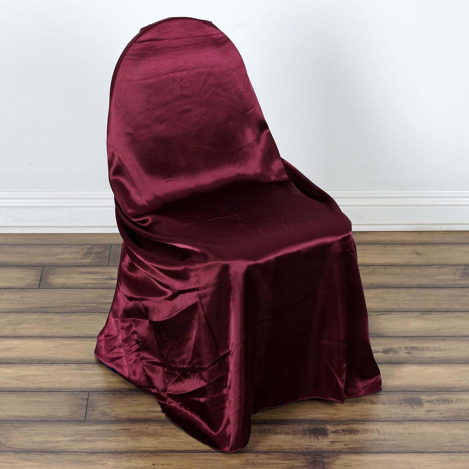 Satin Chair Cover Self - Tie Universal Design Burgundy - Durable Slip - On Cover for Folding, Dining, Banquet & Standard Chairs - Linen Luxes