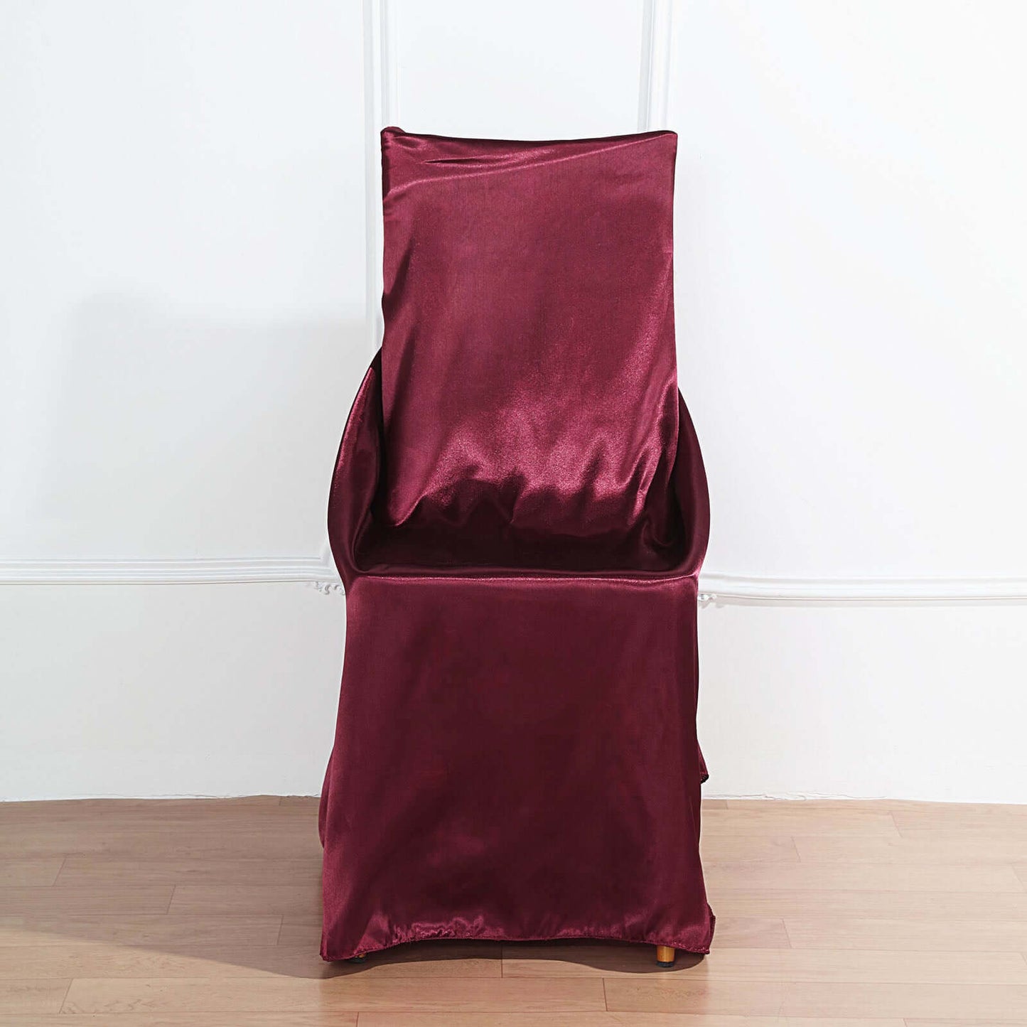 Satin Chair Cover Self - Tie Universal Design Burgundy - Durable Slip - On Cover for Folding, Dining, Banquet & Standard Chairs - Linen Luxes