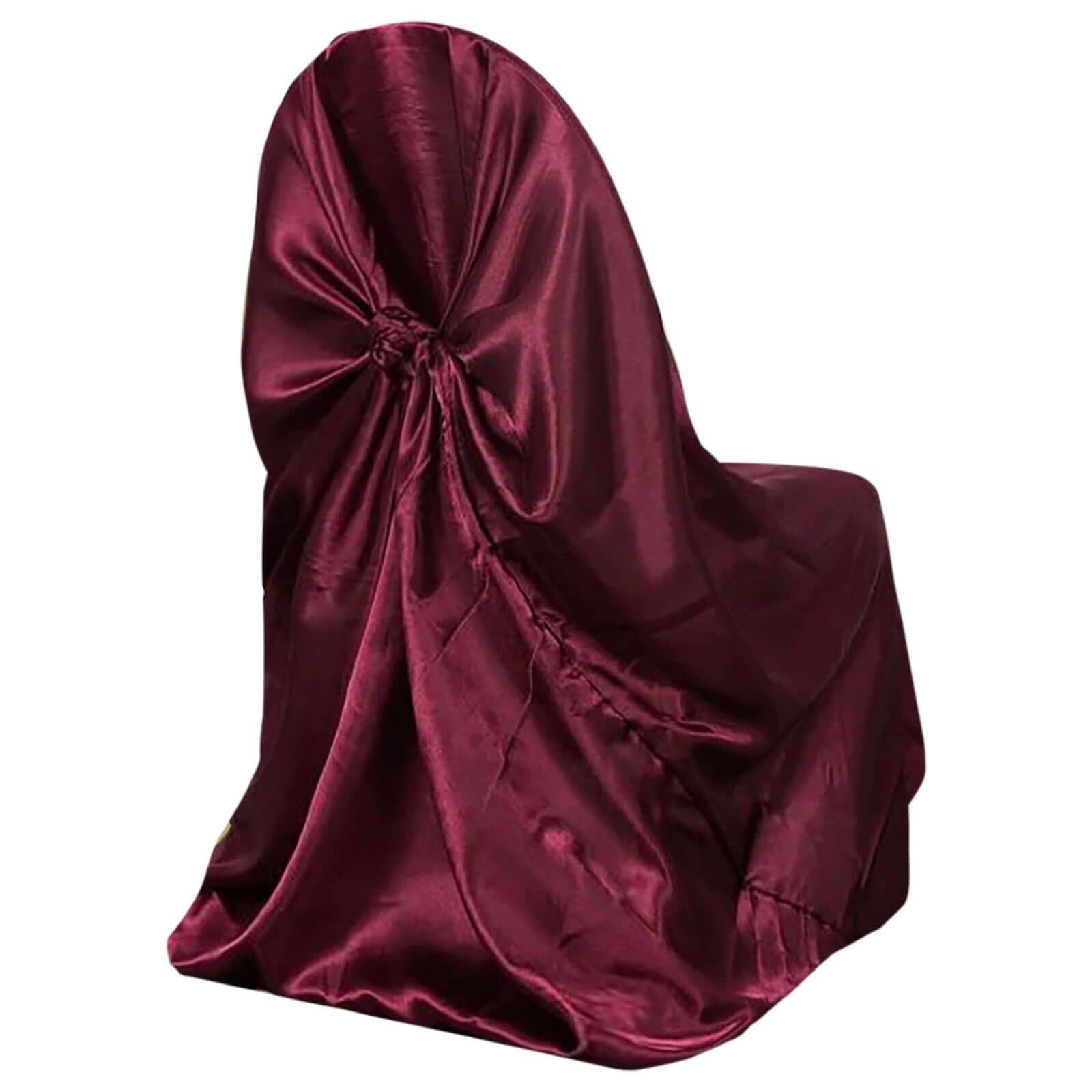 Satin Chair Cover Self - Tie Universal Design Burgundy - Durable Slip - On Cover for Folding, Dining, Banquet & Standard Chairs - Linen Luxes
