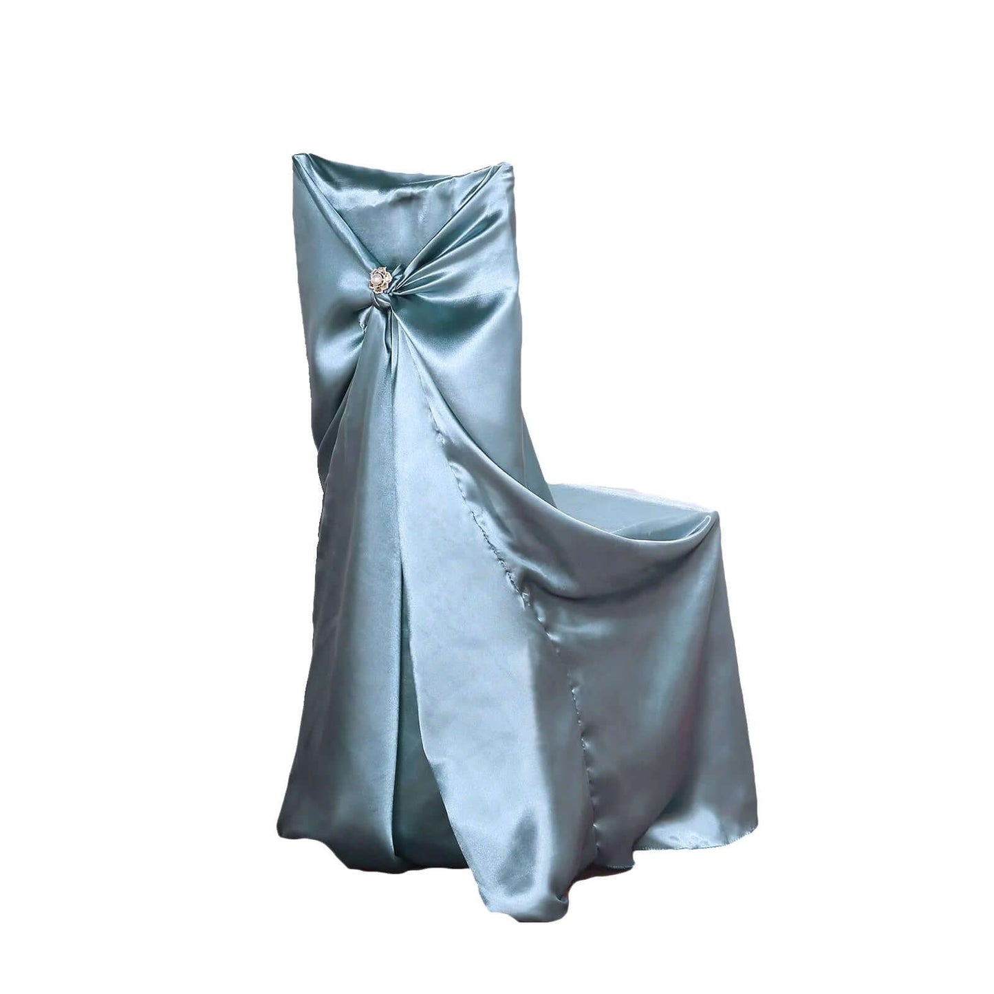 Satin Chair Cover Self - Tie Universal Design Dusty Blue - Durable Slip - On Cover for Folding, Dining, Banquet & Standard Chairs - Linen Luxes