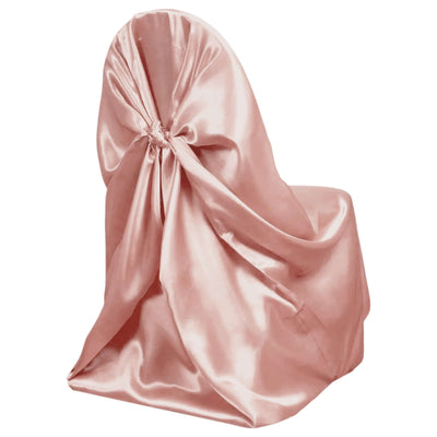 Satin Chair Cover Self - Tie Universal Design Dusty Rose - Durable Slip - On Cover for Folding, Dining, Banquet & Standard Chairs - Linen Luxes