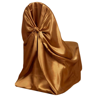 Satin Chair Cover Self - Tie Universal Design Gold - Durable Slip - On Cover for Folding, Dining, Banquet & Standard Chairs - Linen Luxes