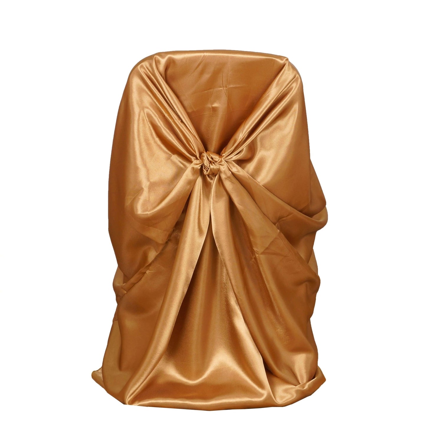 Satin Chair Cover Self - Tie Universal Design Gold - Durable Slip - On Cover for Folding, Dining, Banquet & Standard Chairs - Linen Luxes