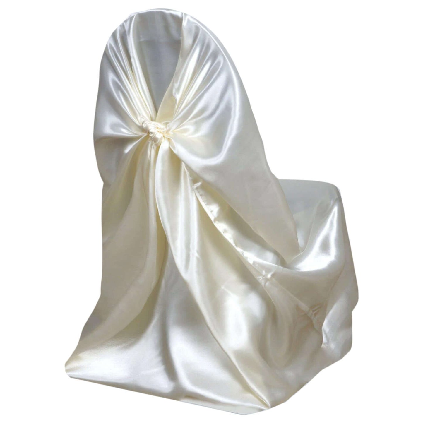 Satin Chair Cover Self - Tie Universal Design Ivory - Durable Slip - On Cover for Folding, Dining, Banquet & Standard Chairs - Linen Luxes