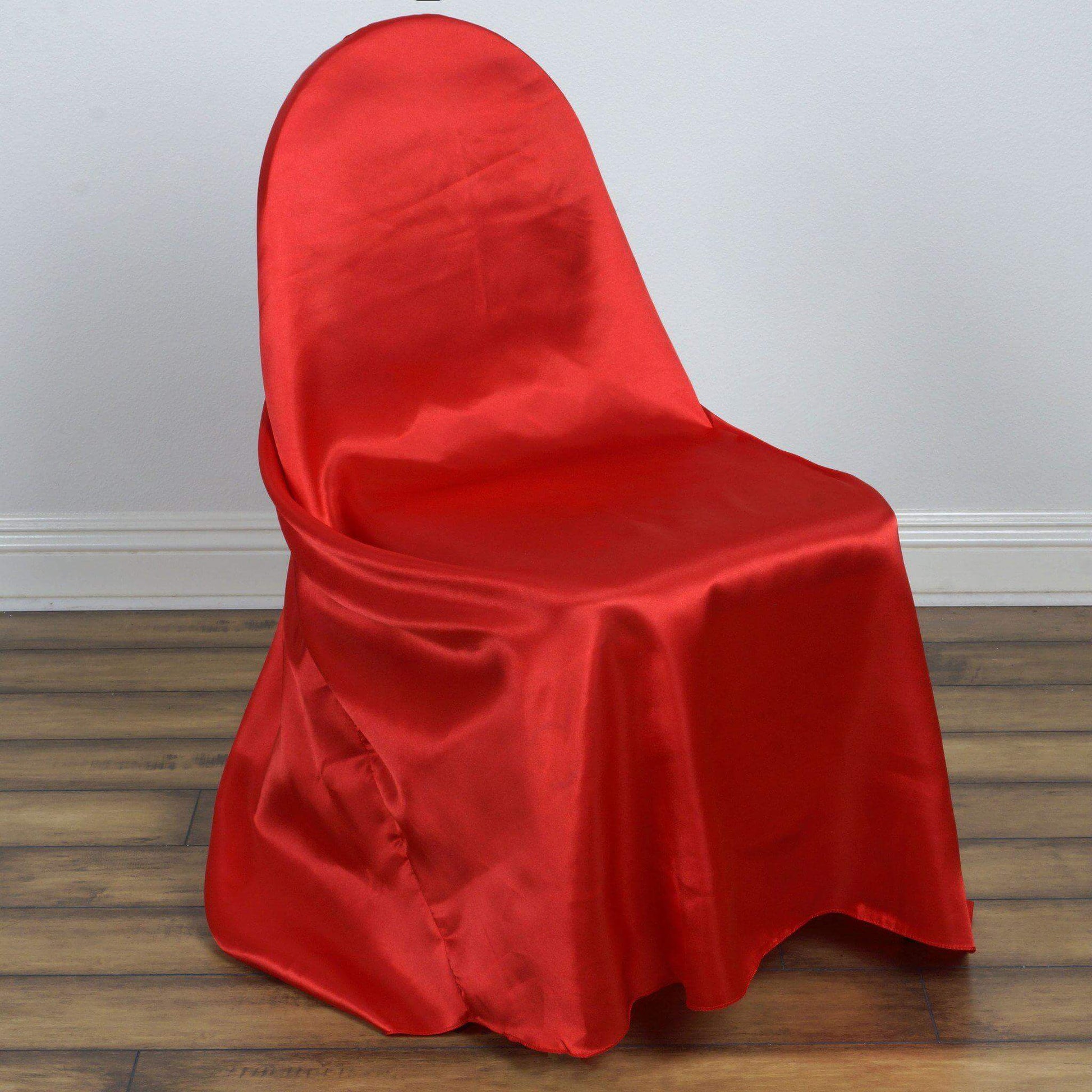 Satin Chair Cover Self - Tie Universal Design Red - Durable Slip - On Cover for Folding, Dining, Banquet & Standard Chairs - Linen Luxes