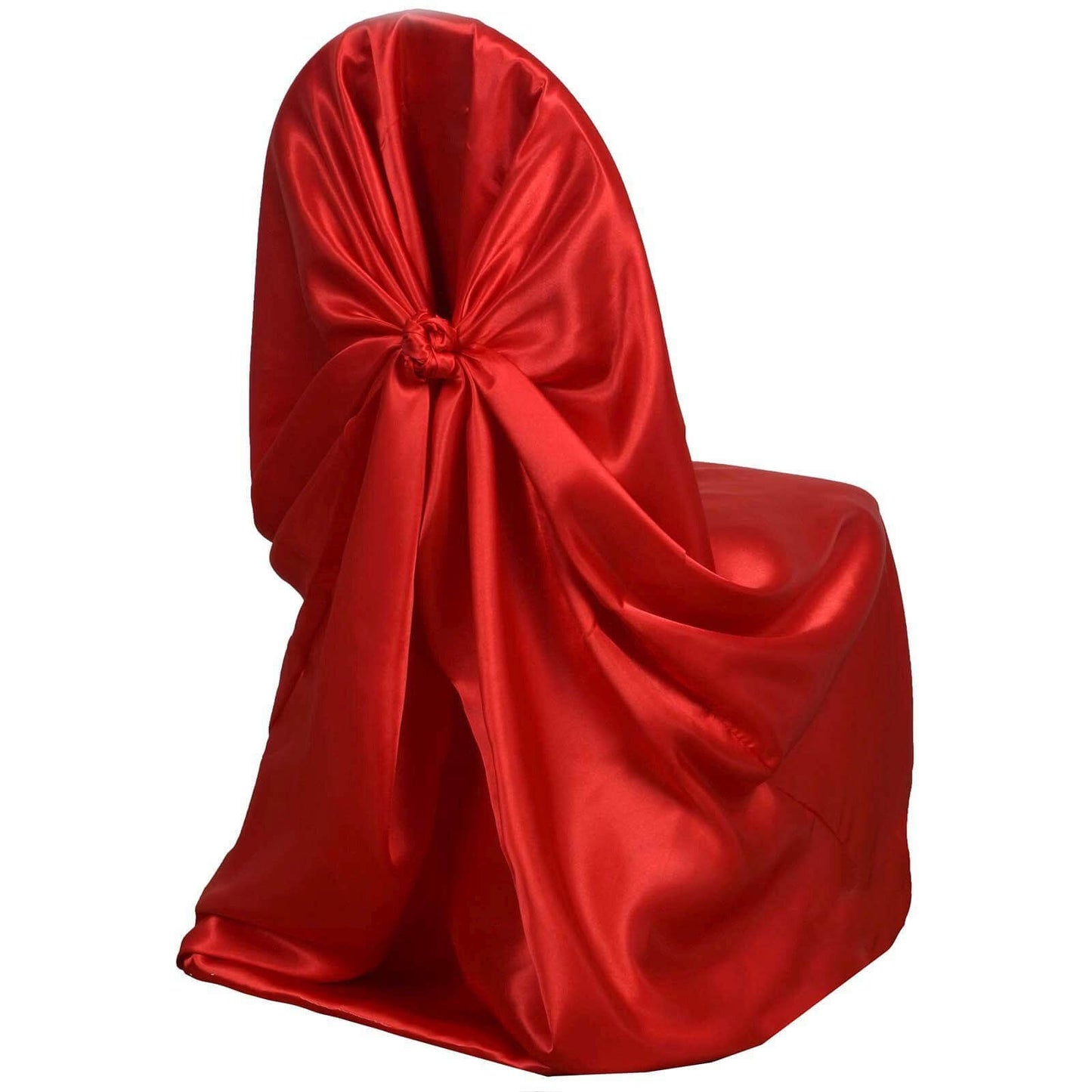 Satin Chair Cover Self - Tie Universal Design Red - Durable Slip - On Cover for Folding, Dining, Banquet & Standard Chairs - Linen Luxes