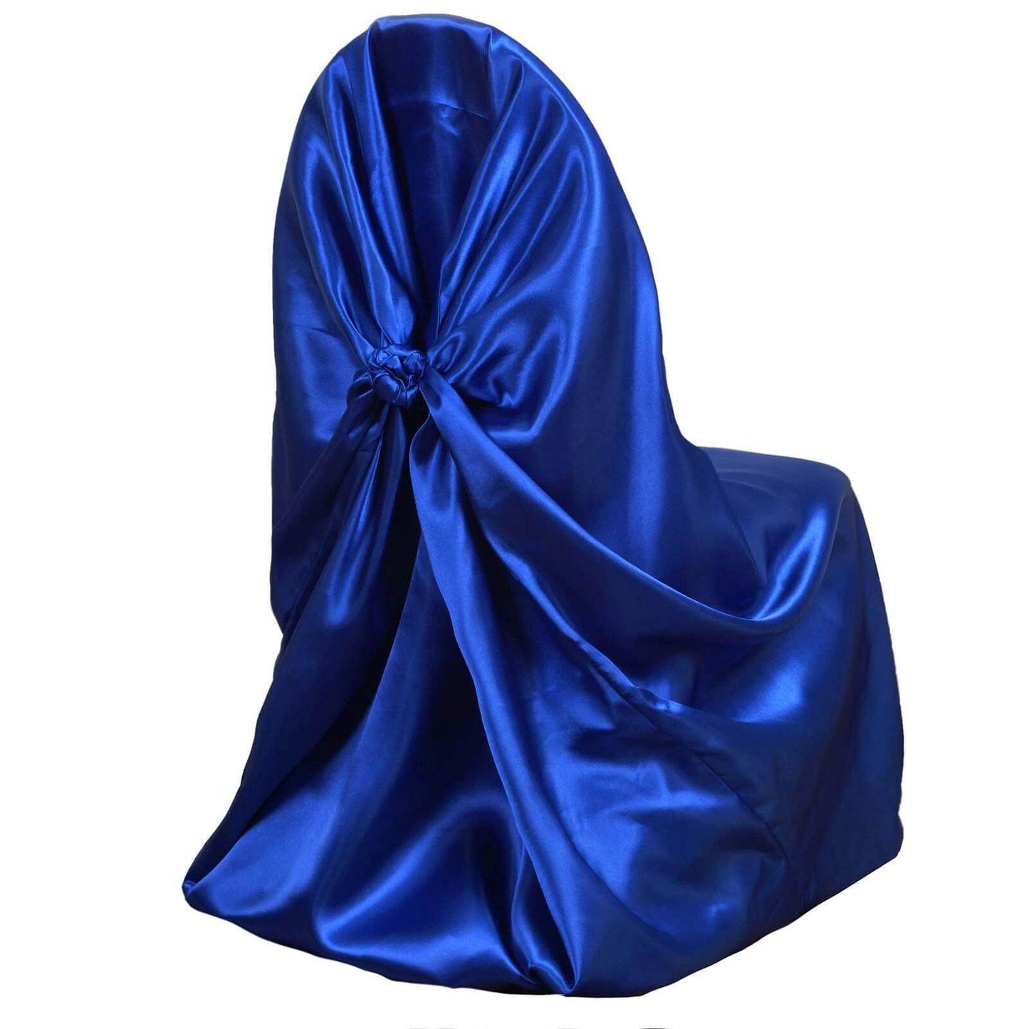 Satin Chair Cover Self - Tie Universal Design Royal Blue - Durable Slip - On Cover for Folding, Dining, Banquet & Standard Chairs - Linen Luxes