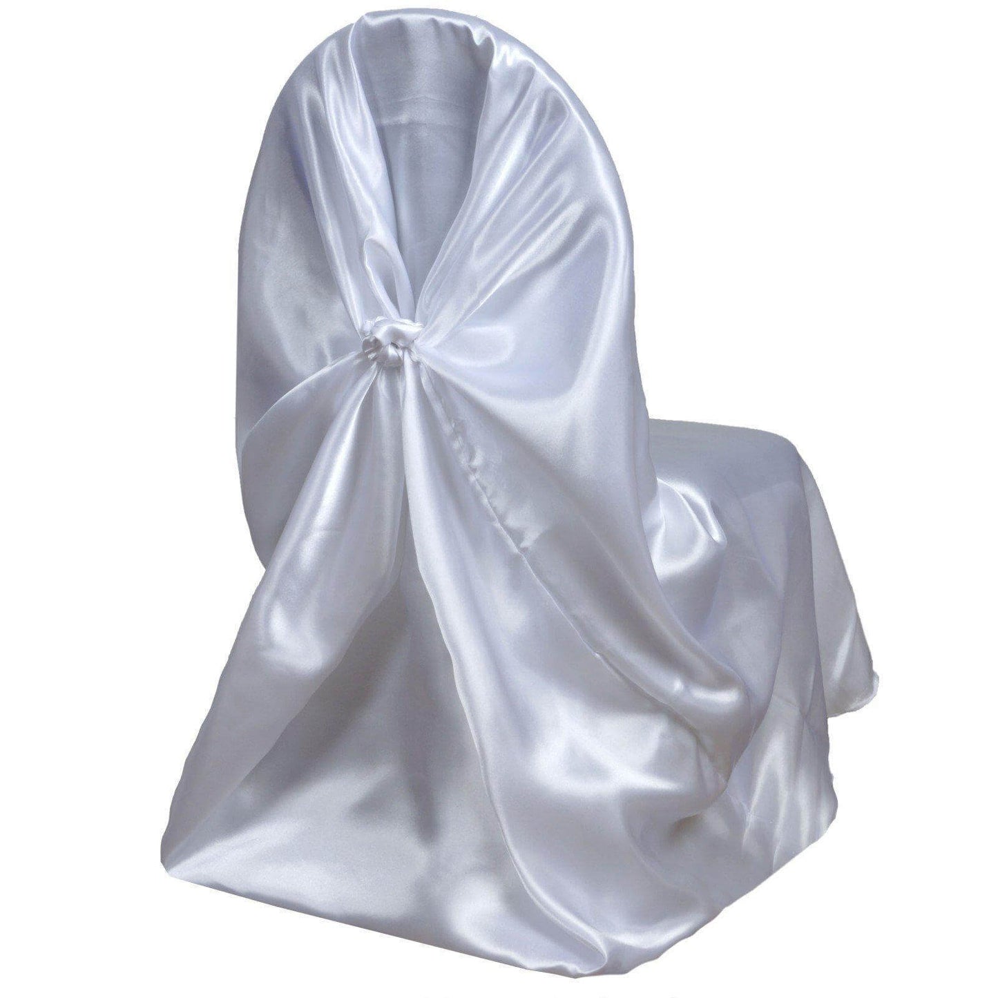 Satin Chair Cover Self - Tie Universal Design White - Durable Slip - On Cover for Folding, Dining, Banquet & Standard Chairs - Linen Luxes