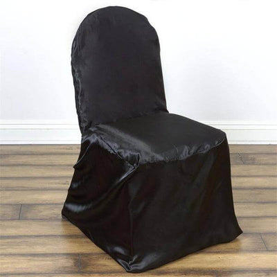 Satin Chair Covers for Banquet Chairs Black with Glossy Finish - Reusable Slipcovers - Linen Luxes